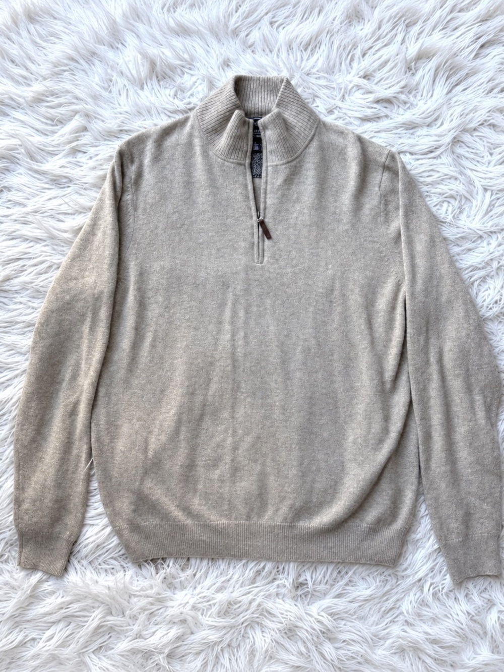 Nordstrom Mens Shop 100% Cashmere Quarter Zip Sweater Large Beige Quiet Luxury